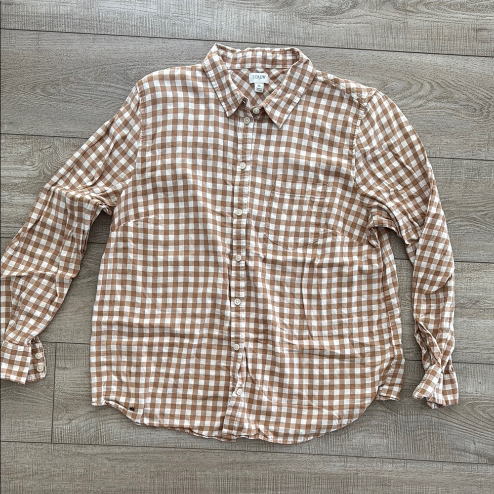 J. Crew Brown and White Checkered Button Down Shirt